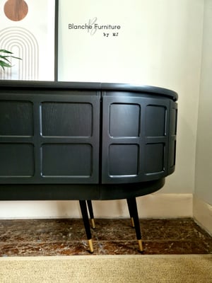 Image of Long Curved Nathan Sideboard in Black on Black and Gold tapered Legs