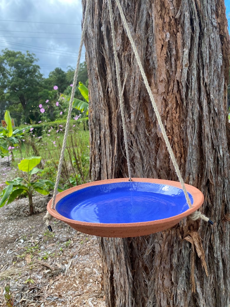 Image of Large Blue glazed bird bath/feeder