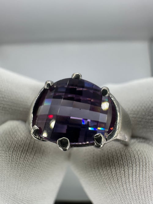Image of Sterling Silver 925 Pixel Cut Purple Amethyst Ring 