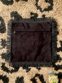 Image 3 of Red wolf black velvet with black tassel fringe cushion cover