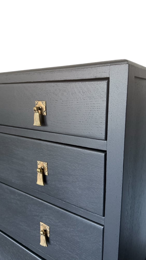 Image of Stunning black & gold oak chest of drawers