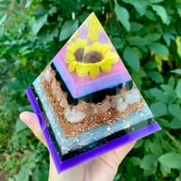 Image 1 of Sunflower Orgonite Pyramid (rose quartz and obsidian)