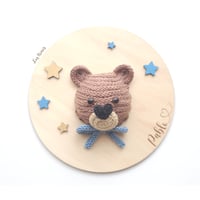 Image 1 of Placa de Madera Bebé Osito Tricotín /  Regalo Personalizado Bebé