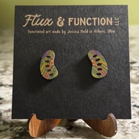 Image 1 of Wood Pawpaw Post Earrings with Poured Paint Detail #174