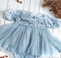 Image 2 of Sitter girls body-dress with flowers  | Stella | blue