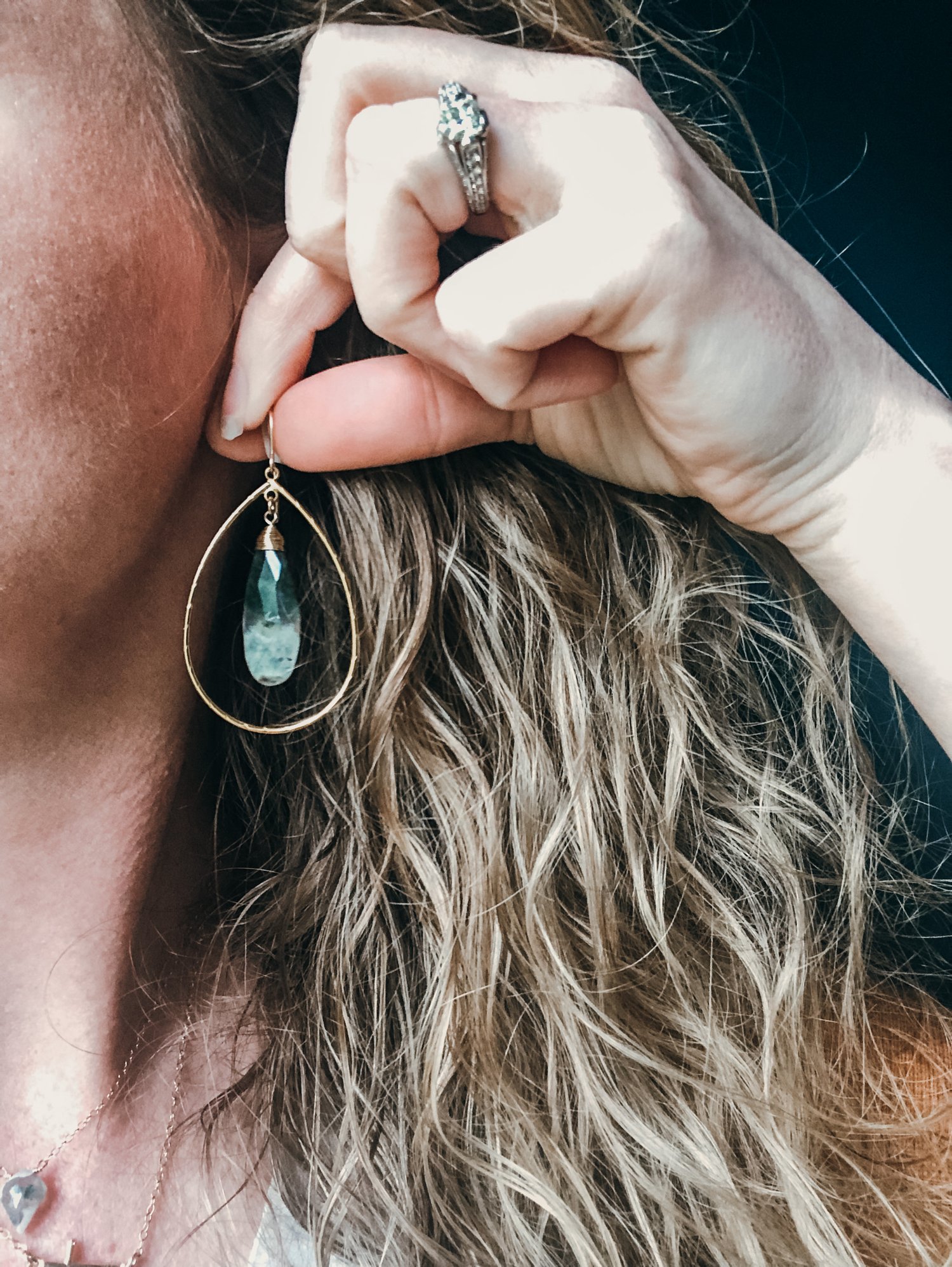 Image of One of a Kind Moss Agate Teardrop Hoop Dangles