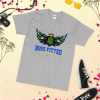 Image 2 of BOSSFITTED Short Sleeve T-Shirt (Neon Green and Blue Logo)