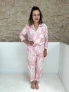Pyjama femme - Toile de Jouy rose jambes longues