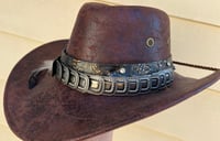 Image 2 of Brown Faux Leather Cowboy Hat Leather & Silver Band Feathers