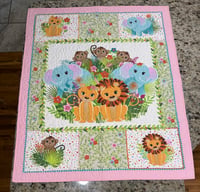 Image 1 of Lion and Jungle Animals pink trim