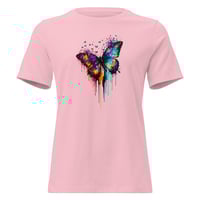 Image 4 of Women's Relaxed T-Shirt, Radiant Paint Drip Butterfly Colorful tee