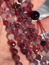 Image 2 of Rainbow Spinel Mala with Purple Garnet Guru Bead, Spinel 108 Bead Japa Mala Hand Knotted Necklace