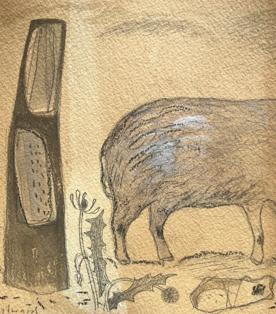 Image of Ewe and sculpture 