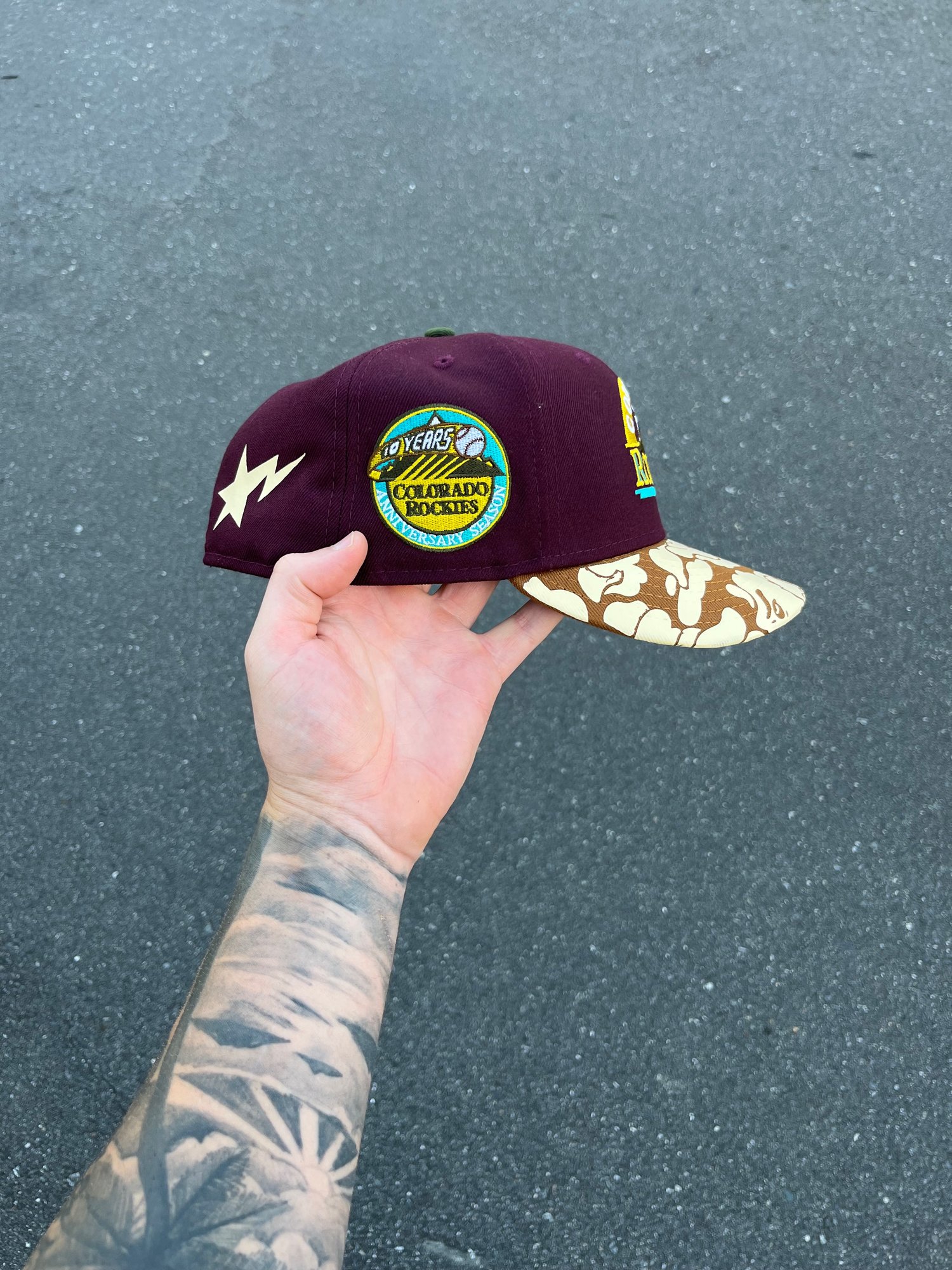 Image of OLIVE BRIM MULTI TONE COLORADO ROCKIES CUSTOM FITTED CAP