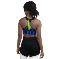 Image 2 of Black, Blue, and Neon Green Longline Sports Bra