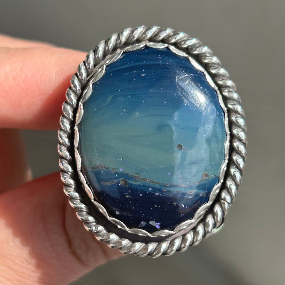 Image of Large Oval Leland Blue Handmade Sterling Silver Ring