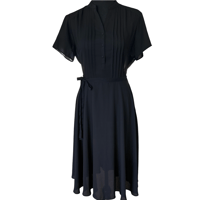 Image 2 of 1940s Style Sheer Nanette Lepore Black Pintuck Midi Dress with Waist Tie Size 6