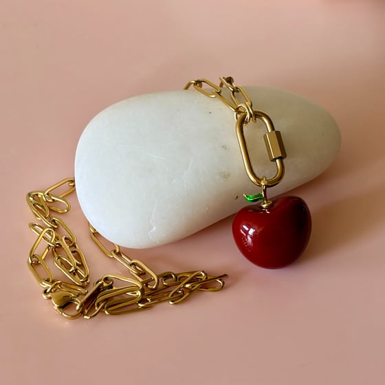 Image of Paperclip Chain and Carabiner necklace with Dark Red Apple