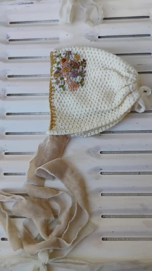 Image of Embroidered  off white bonnet
