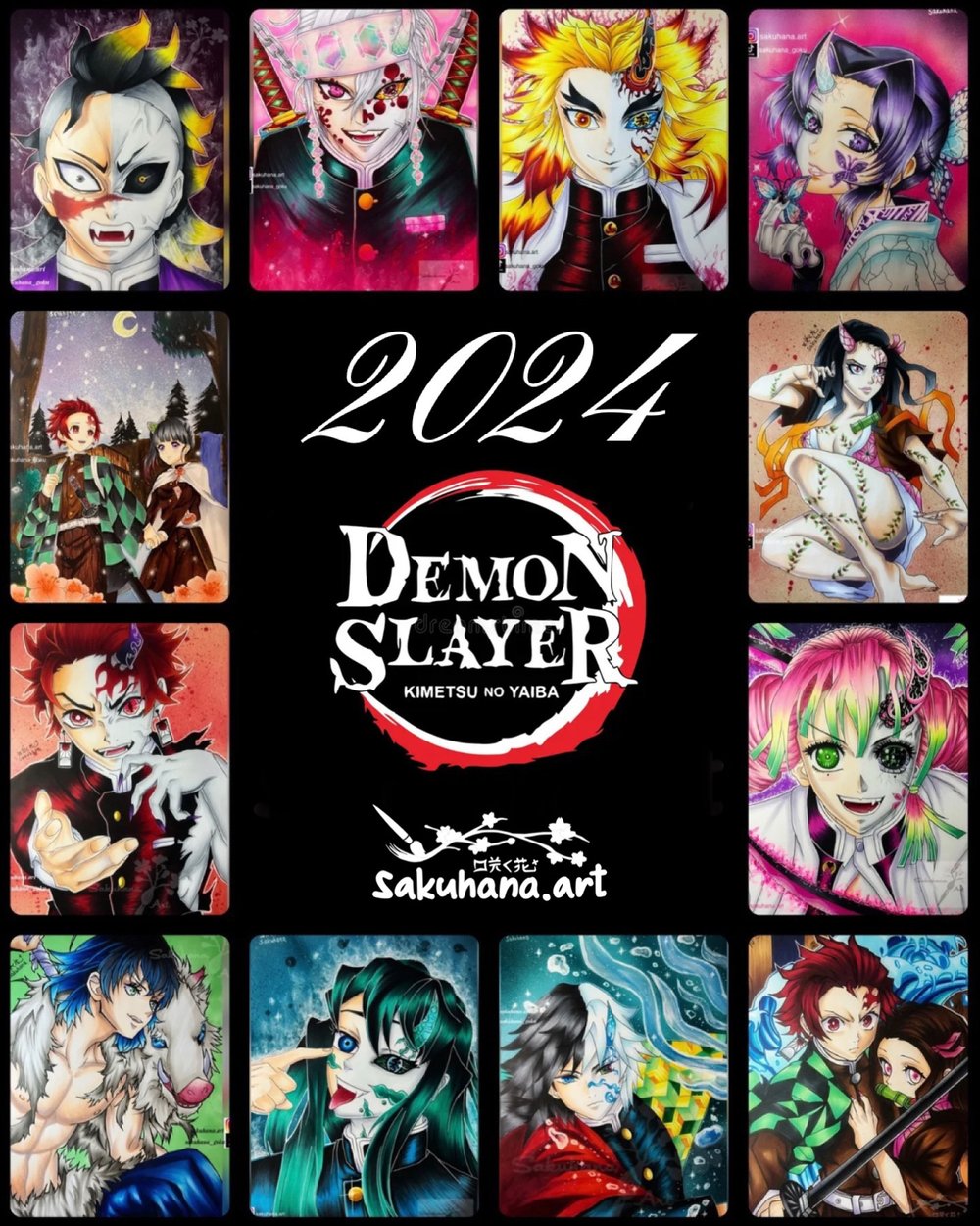 Arte Digital Calendário 2024 Demon Slayer