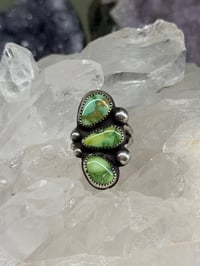 Image 1 of Three-Stone Emerald Valley Turquoise Ring, fits size 7-7.25