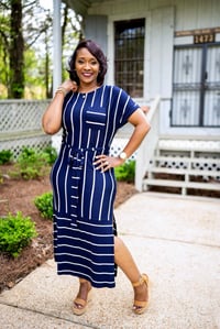 Image 2 of Striped dress w/side slits & belt 