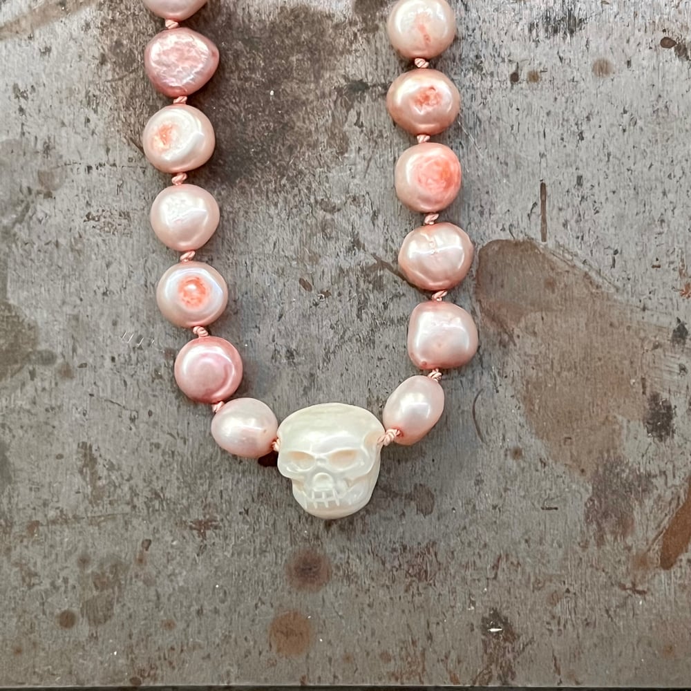 Image of Pink Pearls with Skull & Gold Filled Clasp