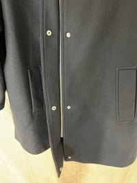Image 13 of ZARA rare black leather buckle neck front zipper pea coat jacket