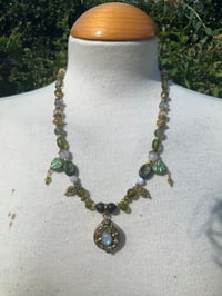 Image 2 of Moonstone locket green pendant necklace