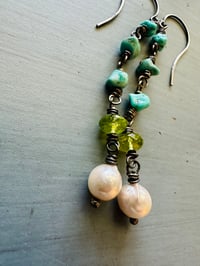 Image 3 of Lone Mountain turquoise and peridot earrings