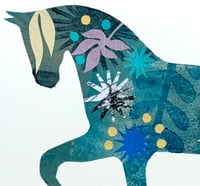 Image 3 of Kristof,a teal monoprinted and collaged horse