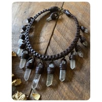 Image 3 of The Empress Necklace and Earrings - Clear Quartz Crystals and Dark Brown Leather