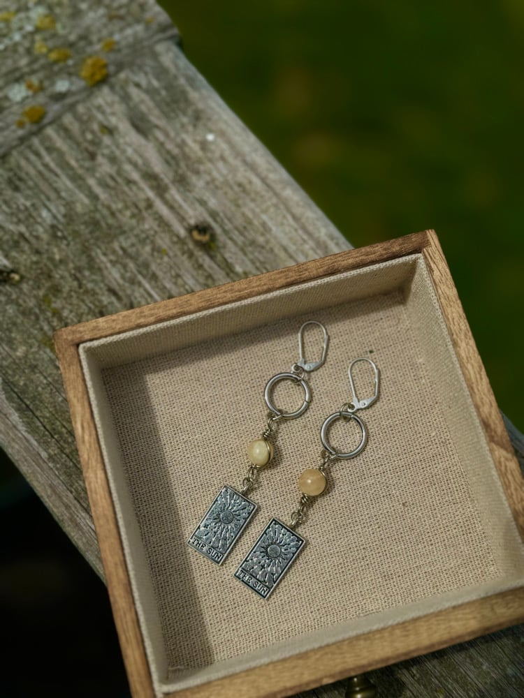 Image of "The Sun" Tarot Earrings w/ Yellow Calcite