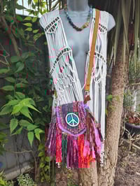 Image 2 of FRILL MINI body cross Sari bag with ruffles - detachable strap -peace sign