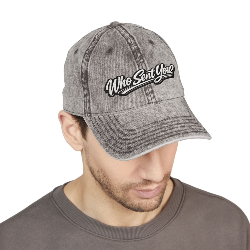 Image of Unisex Vintage Embroidered Dad Hat — "Who Sent You?" Retro Baseball Cap