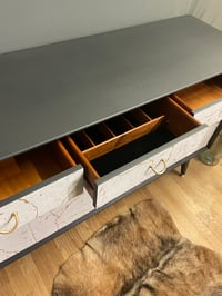 Image 5 of G plan sideboard with kintsugi print.