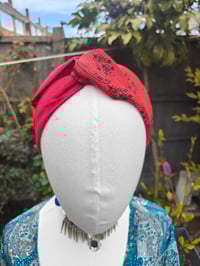 Image 1 of Boho turban Head Band- sari fabric red and orange