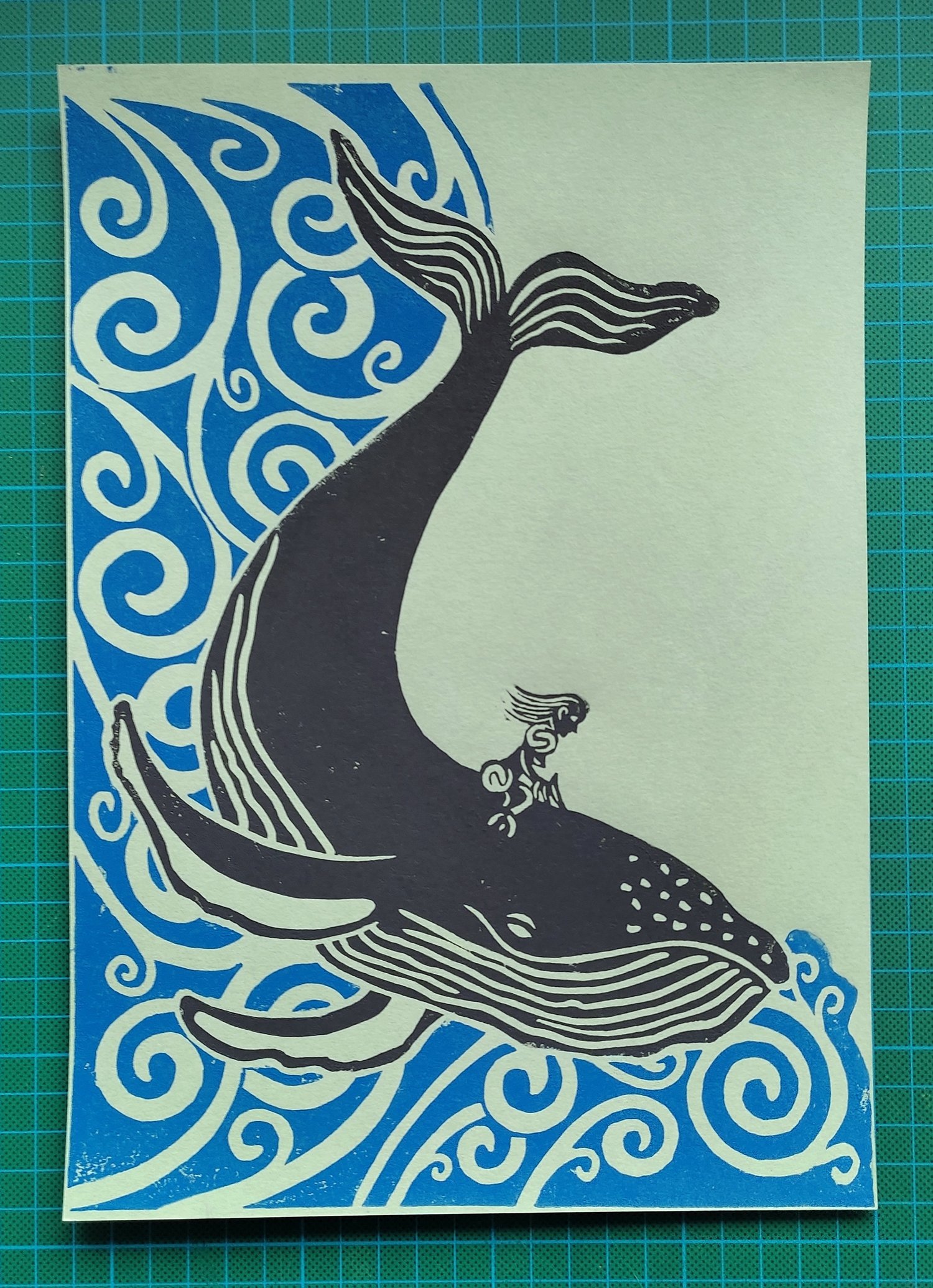 Image of WHALE RIDER LINOPRINT