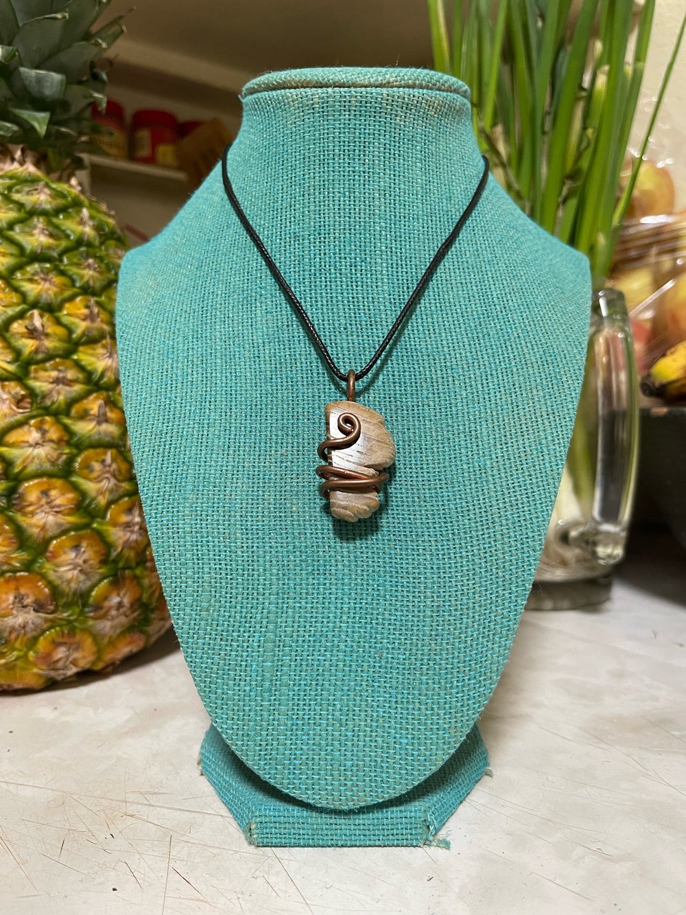 Copper Wrapped Petrified Wood Pendant 