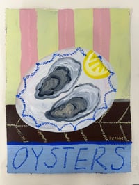 Oysters on pink & yellow stripes