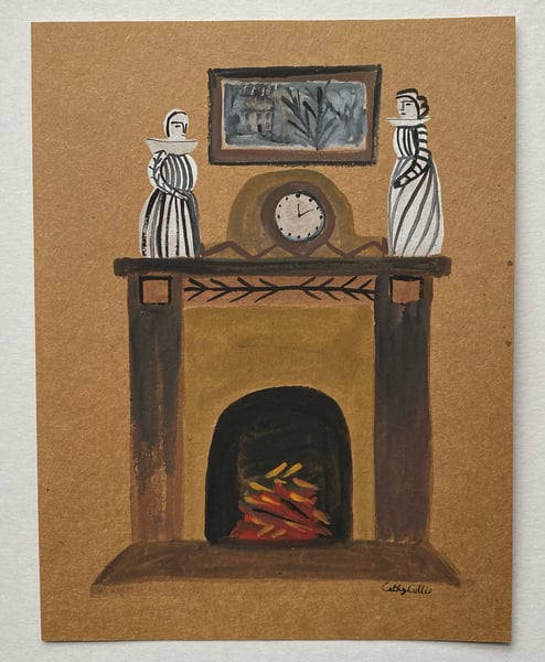 Image of 21. Original work on brown paper - a fireside view 