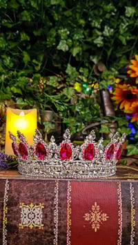 Image 3 of 👑The Armored Kingdom Roseflame Hot Pink Queen's Crown Silver with Pink Gemstones for Royal Decor