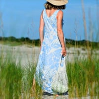 Image 3 of TOMMY BAHAMA blue and white floral Hawaiian print sleeveless maxi dress