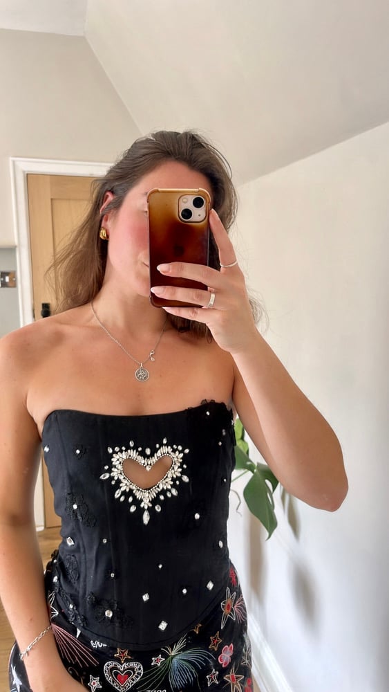 Black Cut out heart encrusted corset