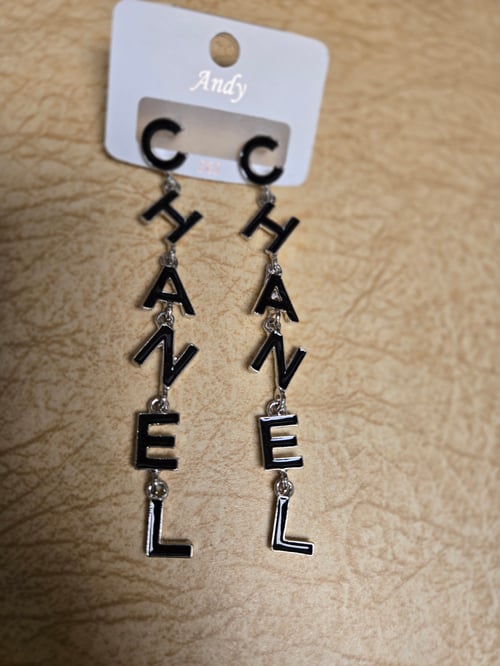 Image of Long Dangle Earrings (Silver & Black)