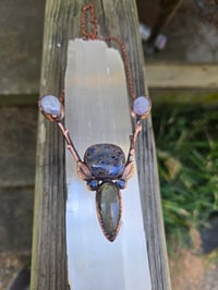Image 4 of Electroformed pomegranate wood, sodalite,  labradorite,  kyanite, and moonstone necklace