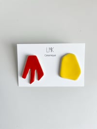 Paire de boucles d'oreilles céramique DUO rouge et jaune