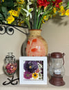 Plum Hollyhock, Mum, Cosmo, Rudbeckia & Stock Flower- In 6" X 6" Shadow Box (Item# 202310S)