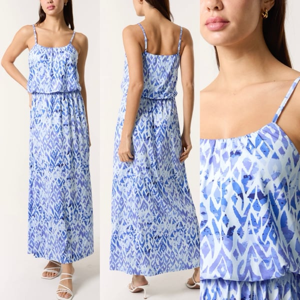 Image of AZTEC PRINT CAMI PUFFBALL MAXI DRESS