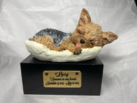 Image 10 of Custom Engraved Yorkie Urn Yorkshire Terrier In Bed Pet Portrait Handmade
